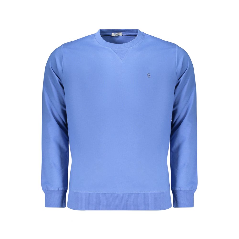 Coveri Moving blue cotton men's sweatshirt with a relaxed fit and crew neckline, featuring minimal branding and comfortable fabric.