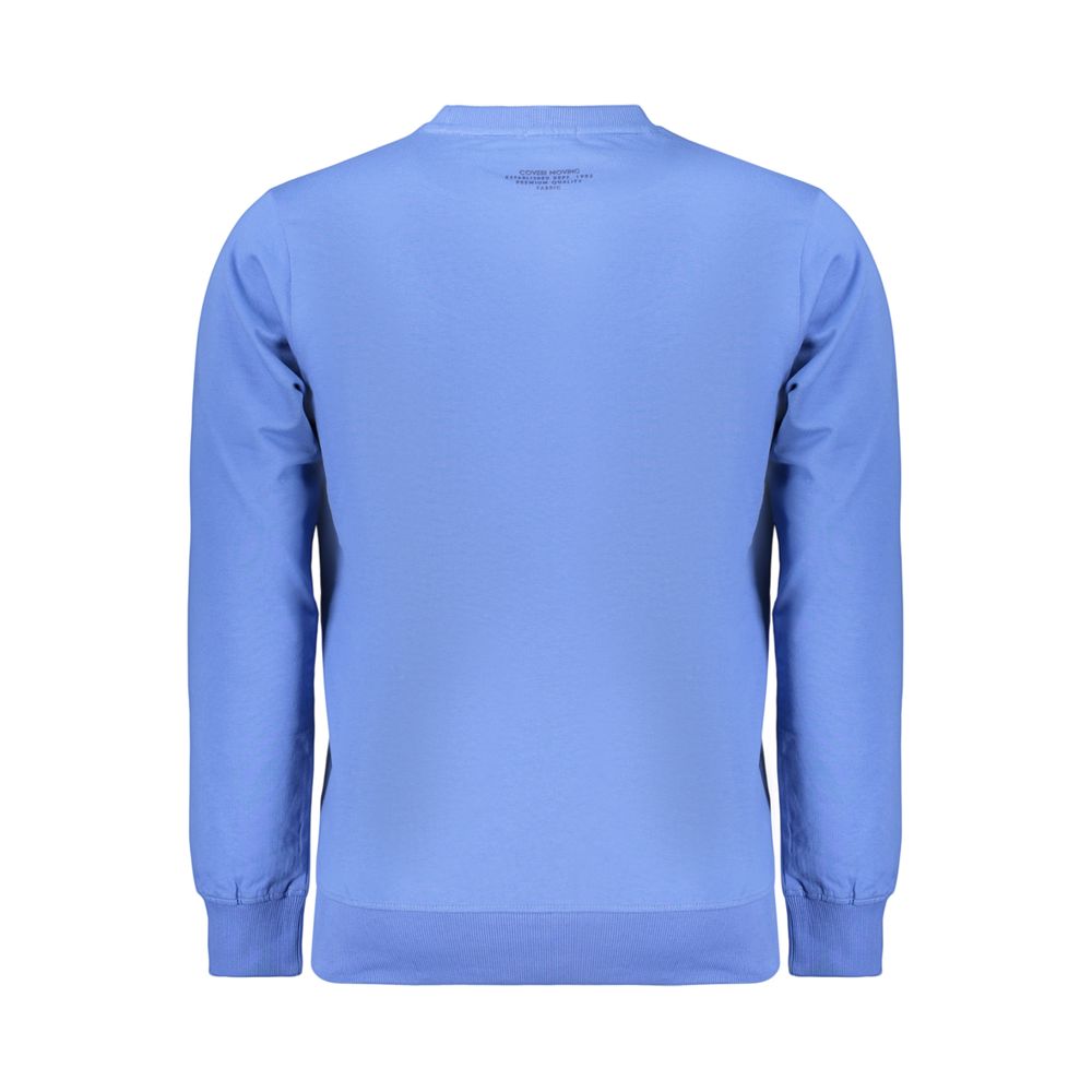 Blue cotton men's sweatshirt by Coveri Moving with a relaxed fit and simple design, shown on a model.
