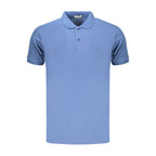 Blue cotton men's polo shirt by Coveri Moving, showcasing a classic fit with a collared neckline and short sleeves.