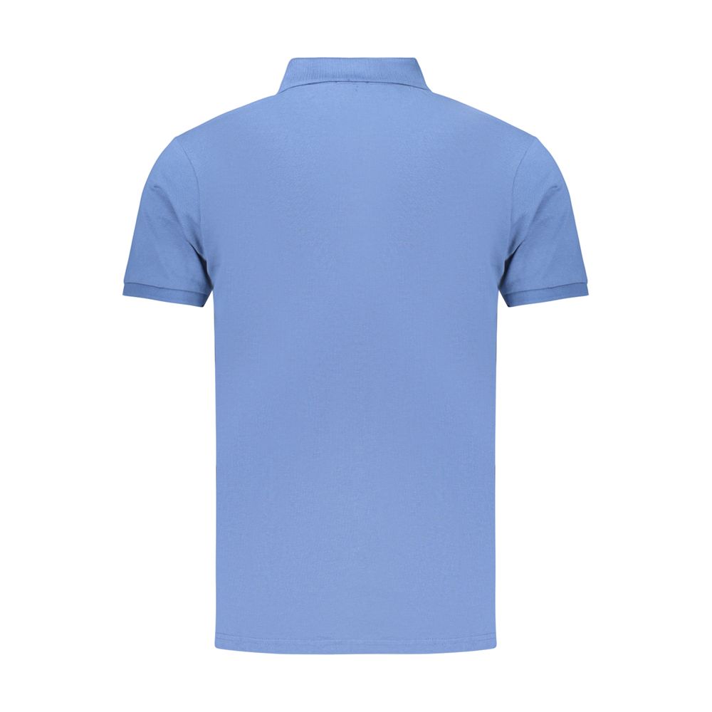 Coveri Moving blue cotton men's polo shirt with a classic collar and short sleeves, displayed on a plain background.