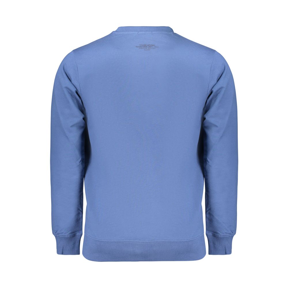 Coveri Moving blue cotton men's sweatshirt with a relaxed fit and simple crew neckline, shown on a model.