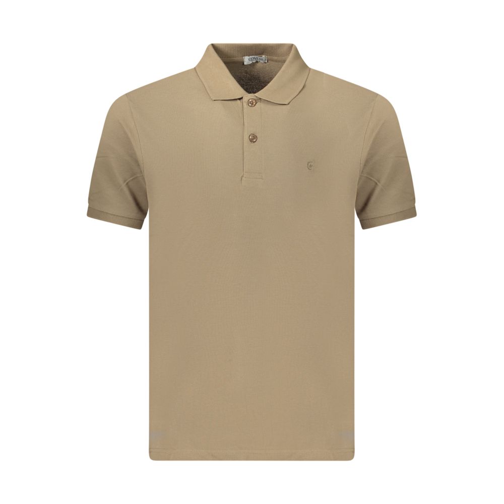 Brown cotton men's polo shirt by Coveri Moving with a classic collar and short sleeves, displayed on a plain background.