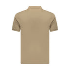 Coveri Moving brown cotton men's polo shirt with a classic collar and short sleeves, displayed on a neutral background.