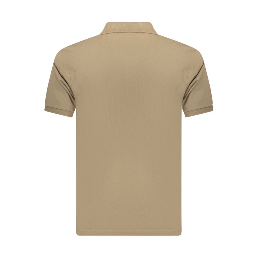 Coveri Moving brown cotton men's polo shirt with a classic collar and short sleeves, displayed on a neutral background.