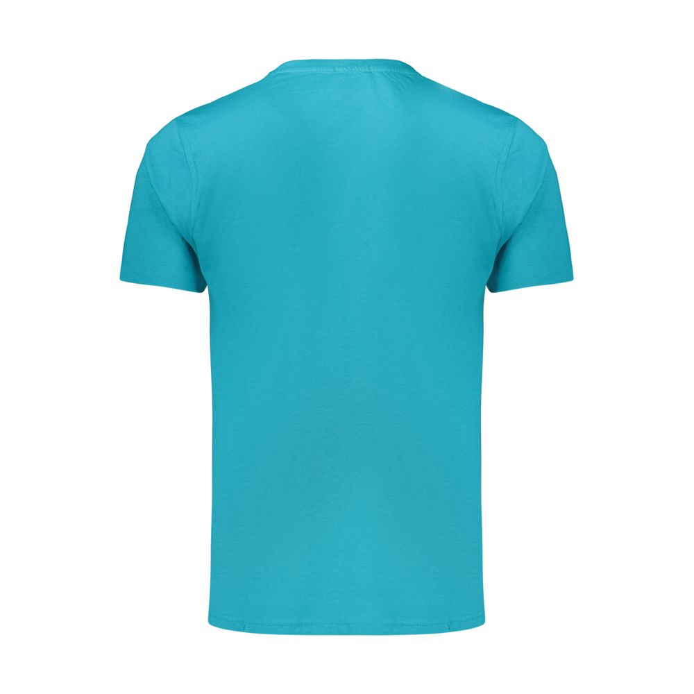Coveri Moving Azzurro cotton men's T-shirt with a relaxed fit and crew neckline, displayed flat on a white background.