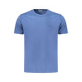 Blue cotton men's T-shirt by Coveri Moving featuring a classic fit and smooth fabric, shown laid flat in the image.