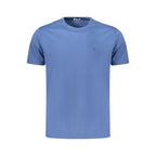 Blue cotton men's T-shirt by Coveri Moving featuring a classic fit and smooth fabric, shown laid flat in the image.