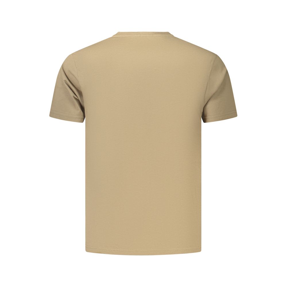 Brown cotton men's T-shirt from Coveri Moving with a crew neckline and simple design, shown lying flat on a white background.