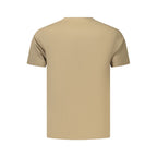 Brown cotton men's T-shirt from Coveri Moving with a crew neckline and simple design, shown lying flat on a white background.