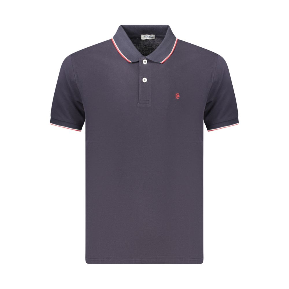 Blue cotton men's polo shirt from Coveri Moving with a classic fit and short sleeves, displayed flat on a white background.