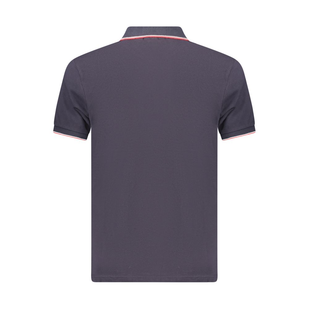 Blue cotton men's polo shirt by Coveri Moving with a classic collar and short sleeves, displayed flat on a white background.