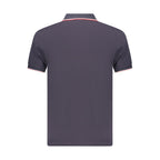 Blue cotton men's polo shirt by Coveri Moving with a classic collar and short sleeves, displayed flat on a white background.