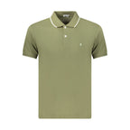 Green cotton men's polo shirt by Coveri Moving with a classic collar and short sleeves, displayed on a plain background.