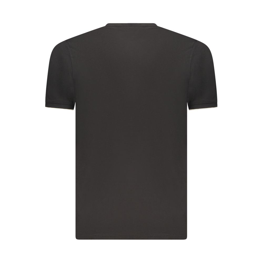 Black cotton men's T-shirt by Coveri Moving, featuring a comfortable fit and simple design, shown laid flat on a plain background.