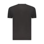 Black cotton men's T-shirt by Coveri Moving, featuring a comfortable fit and simple design, shown laid flat on a plain background.