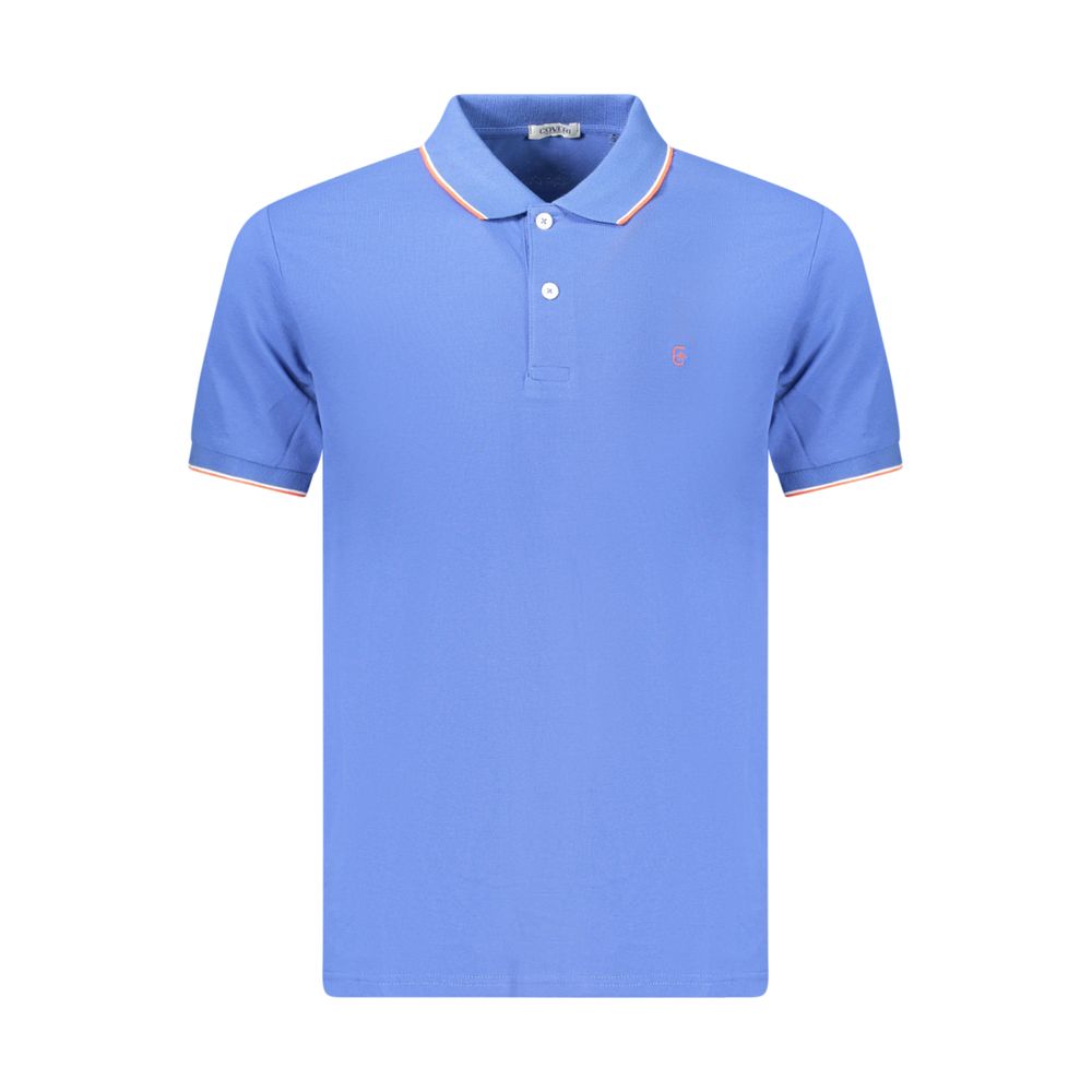 Blue cotton men's polo shirt by Coveri Moving, featuring a classic collar and short sleeves, displayed flat on a white background.