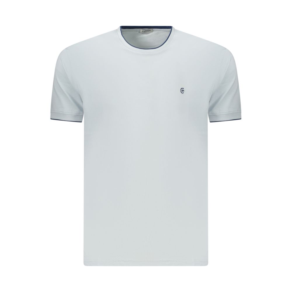 Coveri Moving Azzurro cotton men's T-shirt with a relaxed fit, featuring a simple crew neckline and soft blue color.
