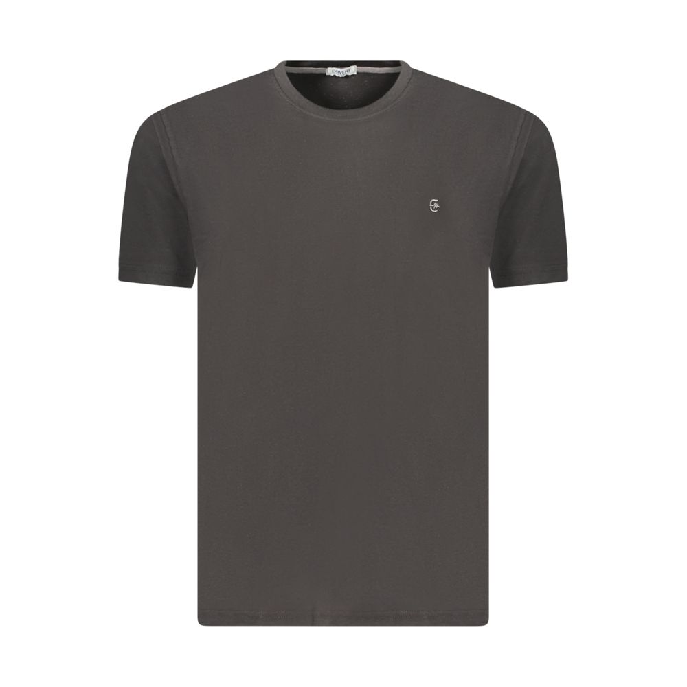 Black cotton men's T-shirt by Coveri Moving, featuring a classic fit and simple design, shown flat on a white background.
