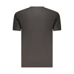 Black cotton men's T-shirt by Coveri Moving, featuring a comfortable fit and simple design, shown laid flat.