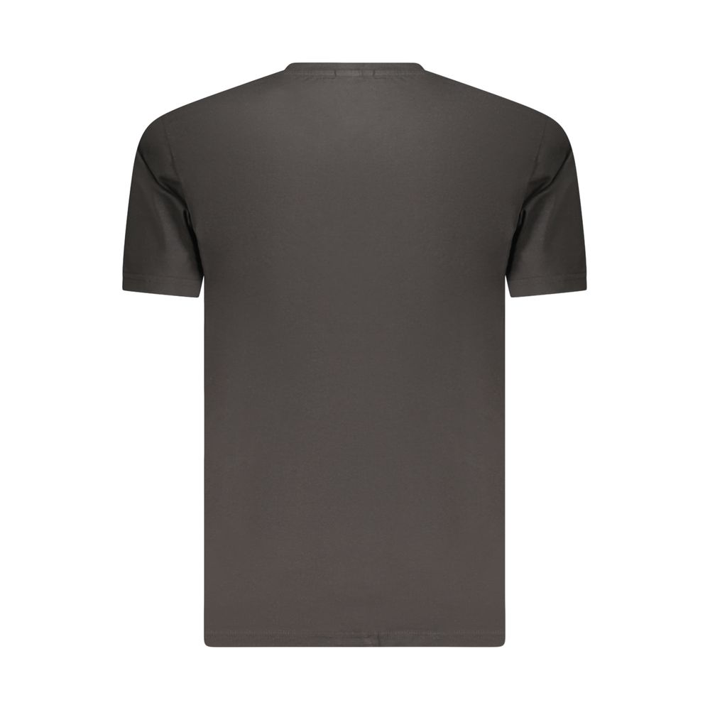 Black cotton men's T-shirt by Coveri Moving, featuring a comfortable fit and simple design, shown laid flat.