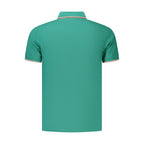 Green cotton men's polo shirt by Coveri Moving, featuring a classic collar and short sleeves, displayed on a flat lay.