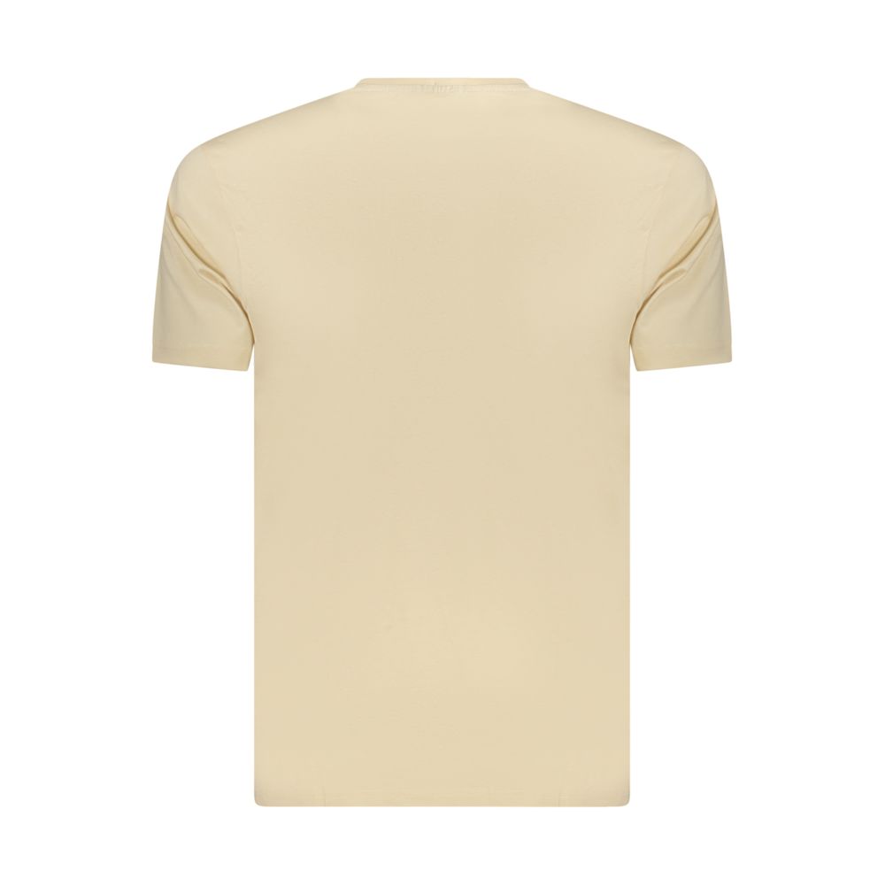 Beige cotton men's T-shirt by Coveri Moving featuring a classic fit and crew neckline, displayed flat on a plain background.