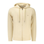 Beige cotton men's hoodie by Coveri Moving, featuring a comfortable fit and casual style with a front pocket and hood.