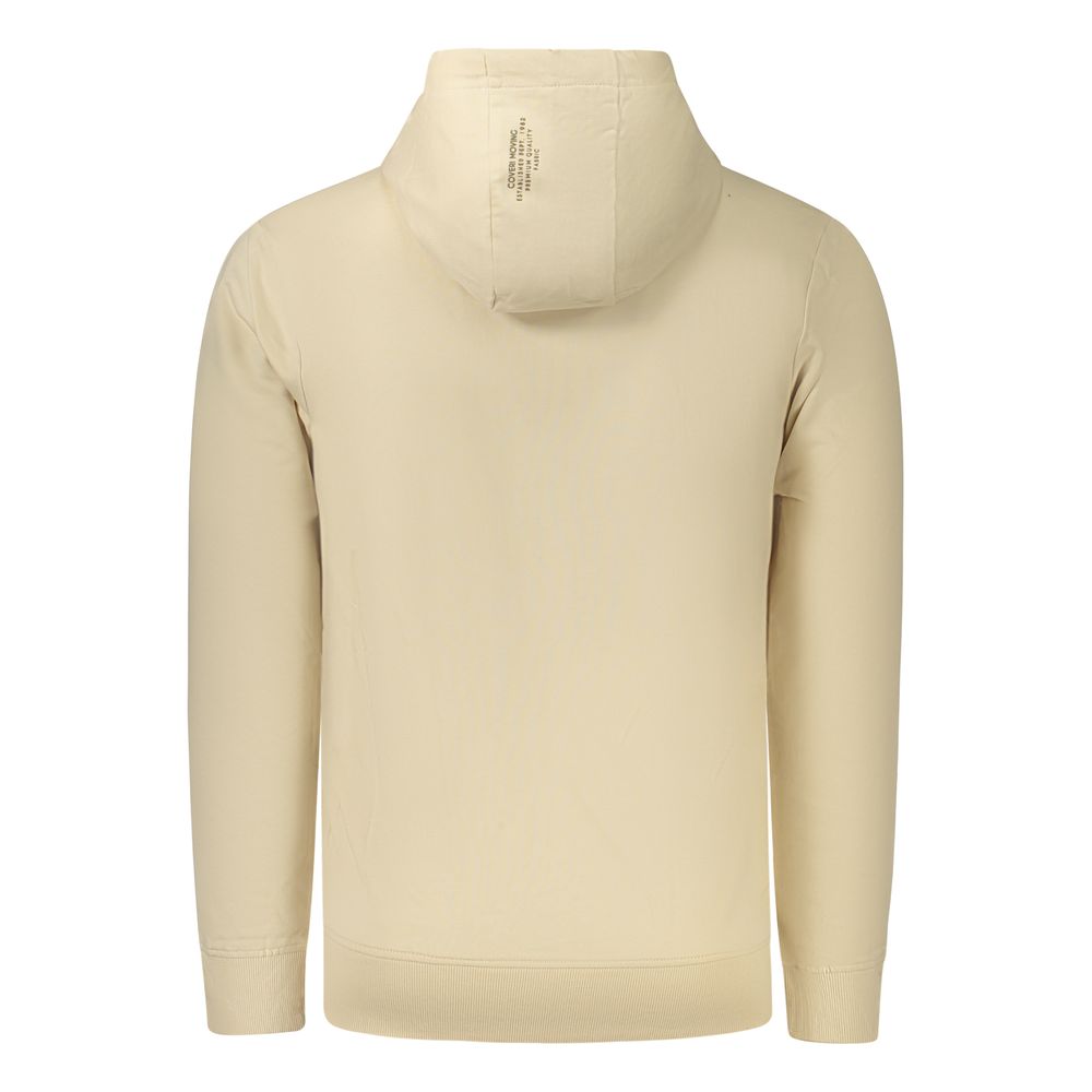 Beige cotton men's hoodie by Coveri Moving with a relaxed fit and front pocket, casual and comfortable for everyday wear.