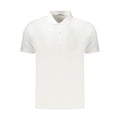 White Coveri Moving men's cotton polo shirt with a classic collar and short sleeves, displayed on a plain background.