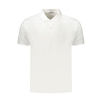 White Coveri Moving men's cotton polo shirt with a classic collar and short sleeves, displayed on a plain background.