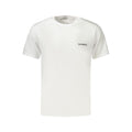 White cotton men's T-shirt by Bikkembergs with a classic fit and round neckline, displayed flat on a plain background.