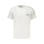 White cotton men's T-shirt by Bikkembergs with a classic fit and round neckline, displayed flat on a plain background.