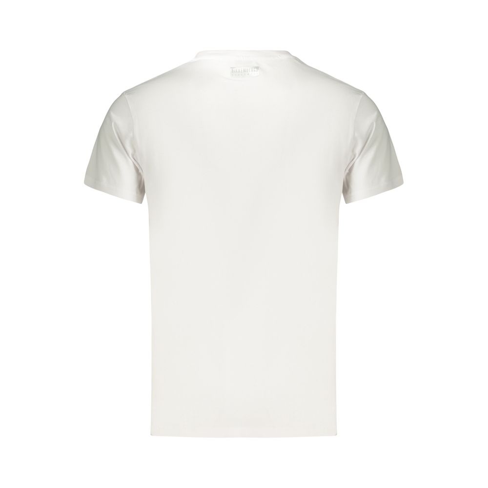 White cotton men's T-shirt by Bikkembergs, featuring a classic fit and minimal design, shown on a plain background.