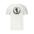 White cotton men's T-shirt by Bikkembergs with a classic fit and crew neckline, shown flat on a neutral background.
