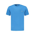 Light blue Bikkembergs men's cotton T-shirt with round neckline and short sleeves, casual apparel for everyday wear.