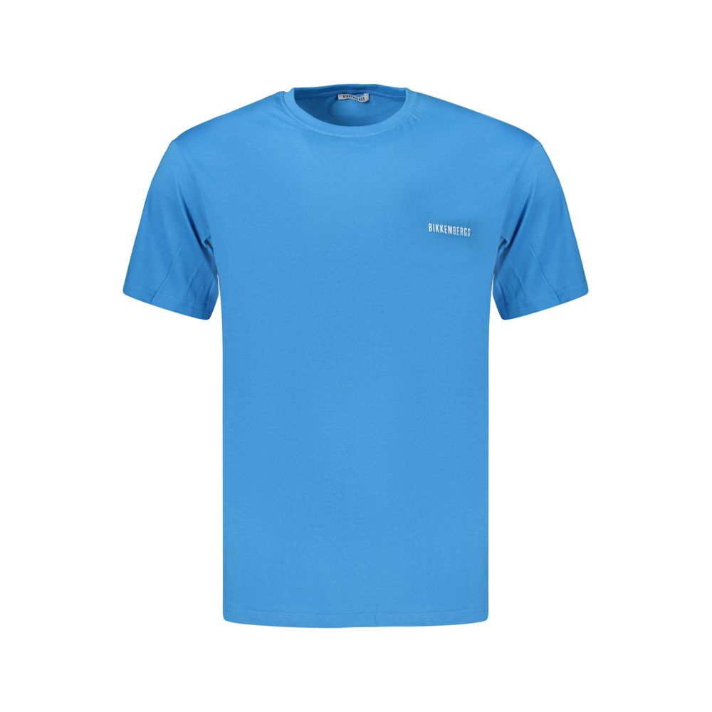 Light blue Bikkembergs men's cotton T-shirt with round neckline and short sleeves, casual apparel for everyday wear.