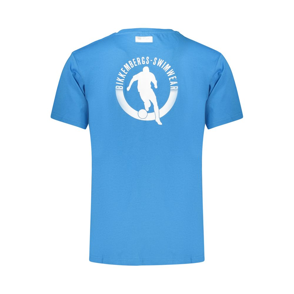 Bikkembergs Azzurro cotton men's T-shirt with a casual fit and short sleeves, featuring a simple, solid blue design.