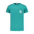 Green cotton men's T-shirt by Bikkembergs, featuring a casual fit and simple design, shown on a model.