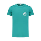 Green cotton men's T-shirt by Bikkembergs, featuring a casual fit and simple design, shown on a model.