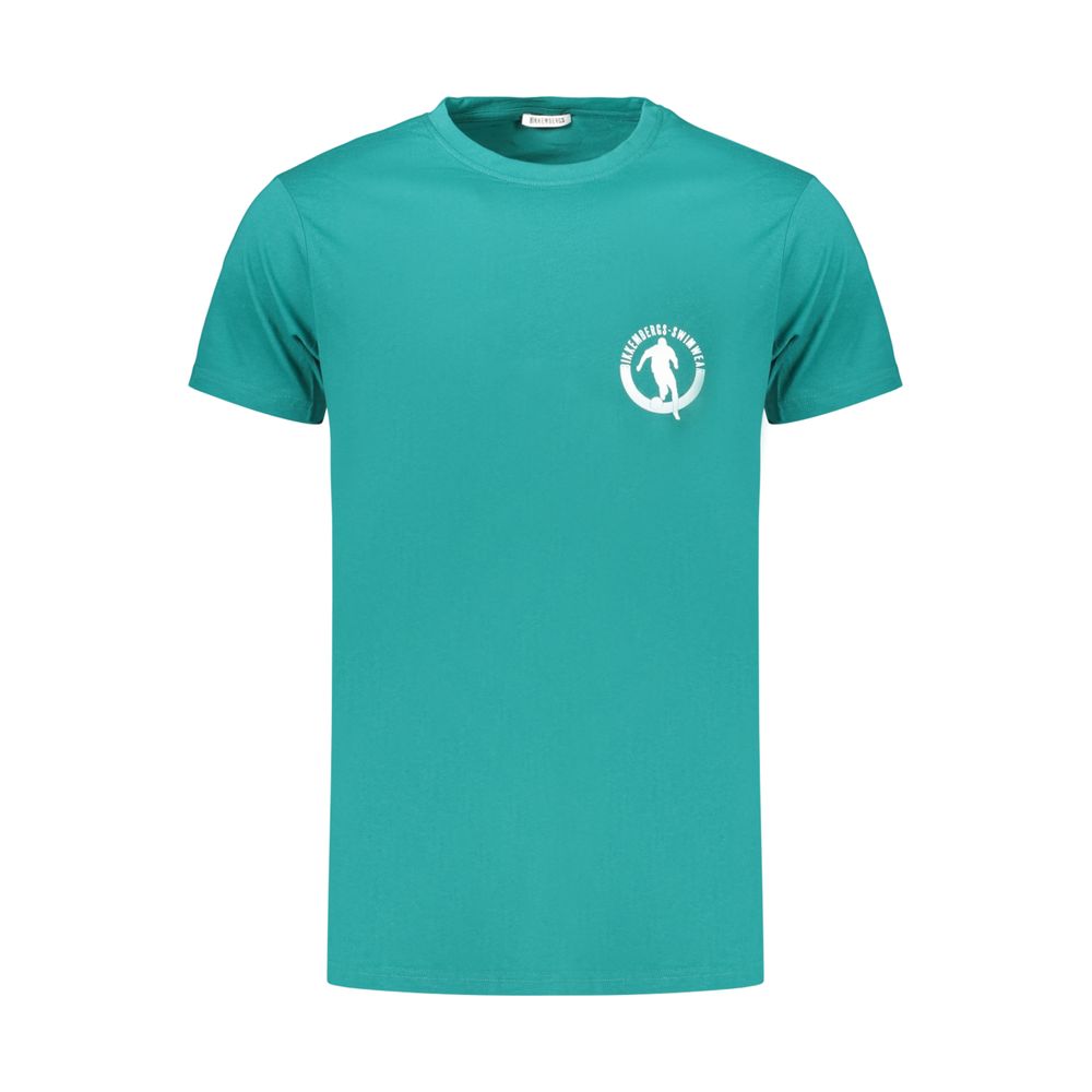 Green cotton men's T-shirt by Bikkembergs, featuring a casual fit and simple design, shown on a model.