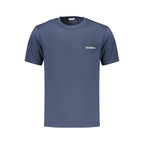 Bikkembergs blue cotton men's T-shirt with round neckline and short sleeves, casual style, laid flat on a white background.