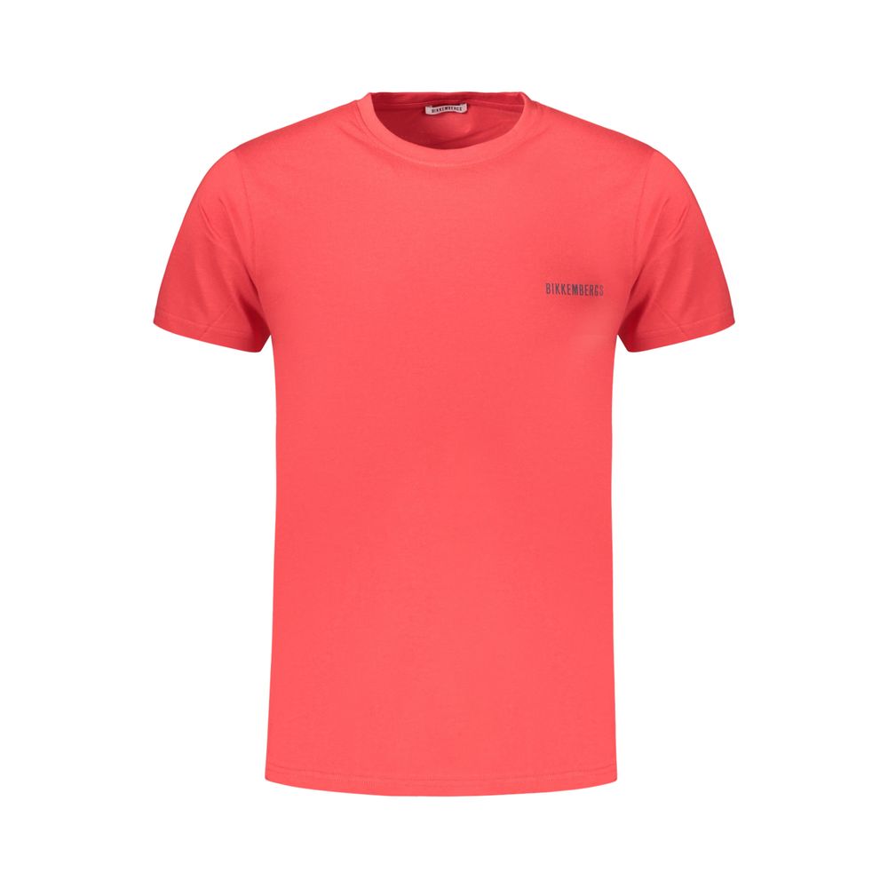 Bikkembergs Rosso cotton men's T-shirt with crew neckline and short sleeves, featuring a simple, classic design.