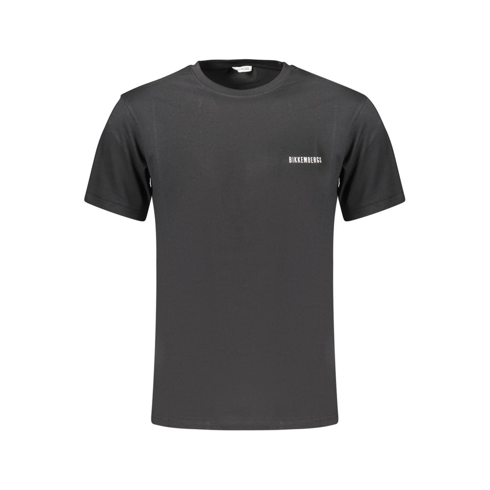 Black cotton men's T-shirt by Bikkembergs, featuring a classic fit and simple crew neckline, displayed on a neutral background.