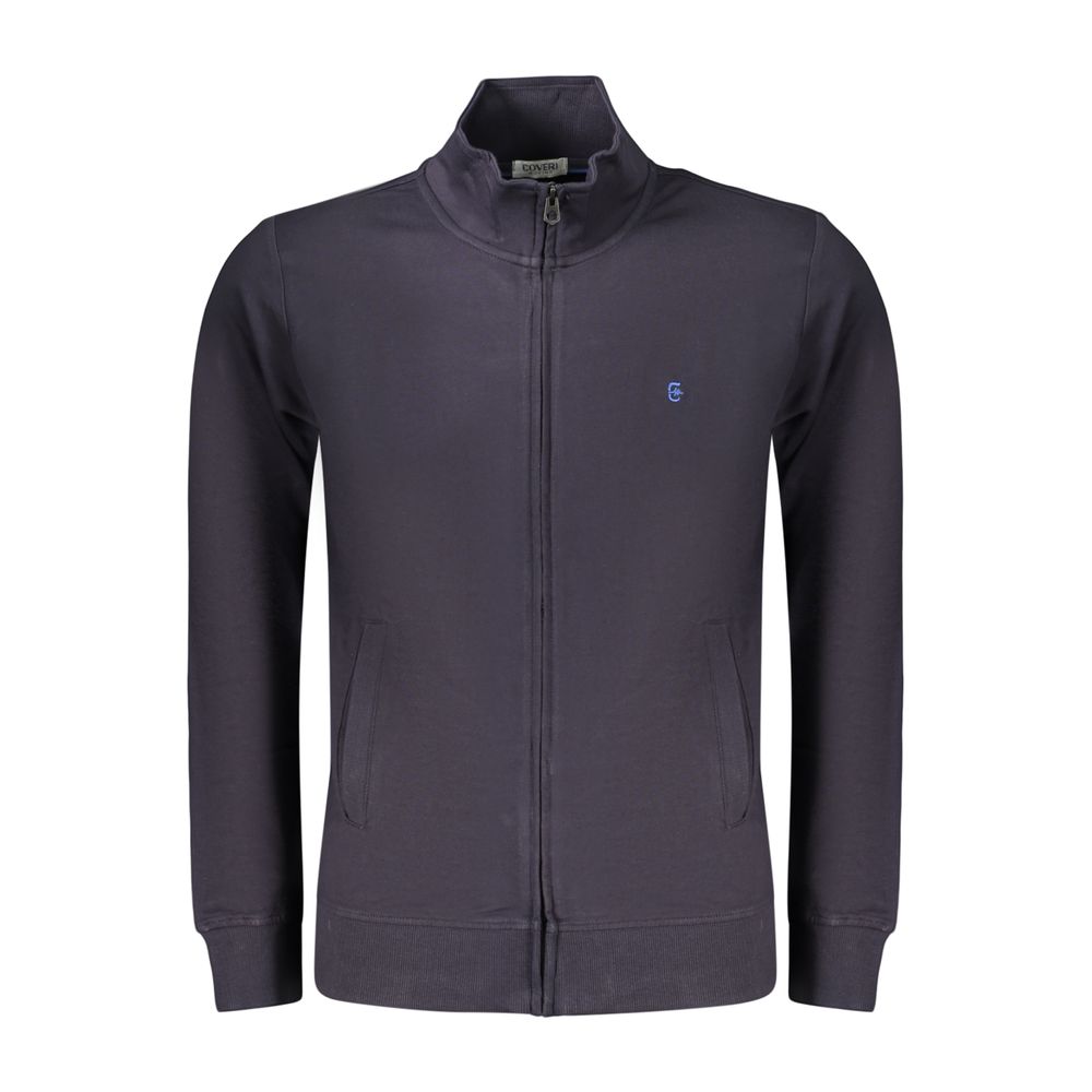 Coveri Moving blue cotton men's sweatshirt with a relaxed fit and crew neckline, displayed on a hanger.
