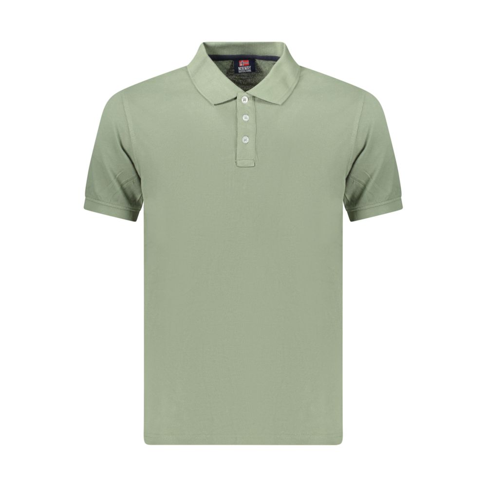 Green cotton men's polo shirt by Norway 1963, featuring a classic fit and collar, displayed on a plain background.
