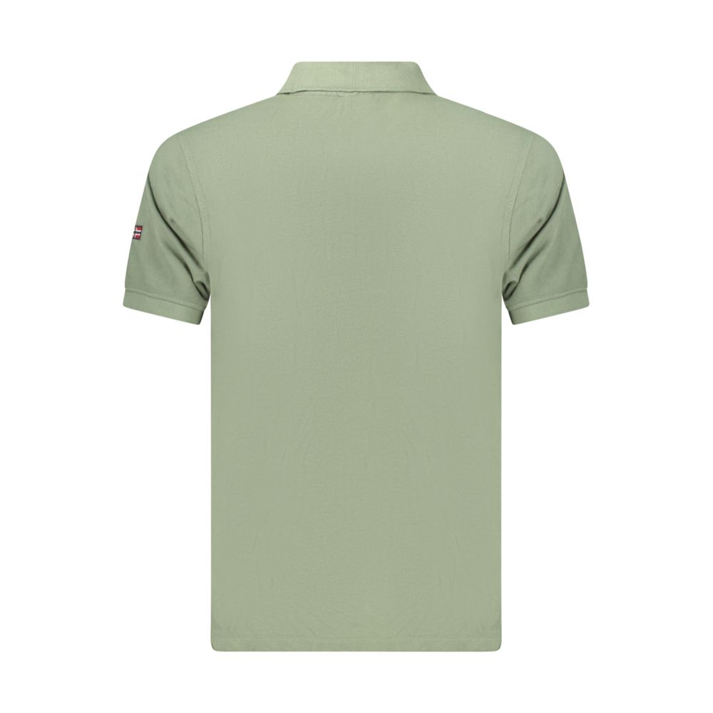 Green cotton men's polo shirt by Norway 1963, featuring a classic collar and short sleeves.