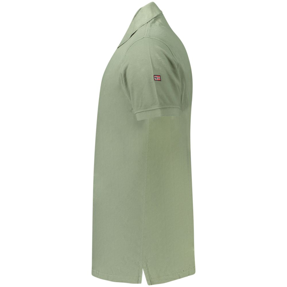 Green cotton men's polo shirt by Norway 1963 featuring a classic fit and collar, displayed on a neutral background.
