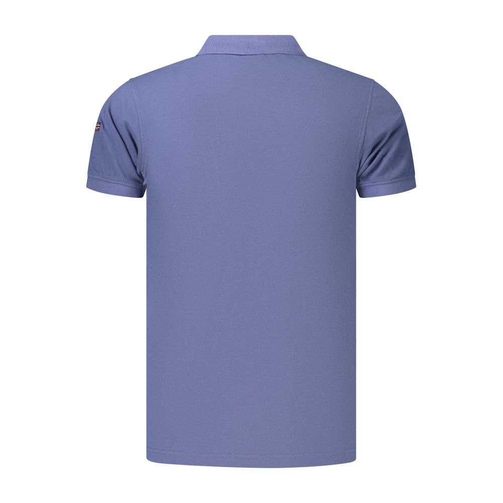 Norway 1963 blue cotton men's polo shirt with a classic collar and short sleeves, displayed on a plain background.