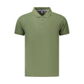 Norway 1963 Verde cotton men's polo shirt displayed on a hanger, featuring a classic collar and short sleeves.