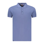 Men's Norway 1963 blue cotton polo shirt with a classic collar and short sleeves, displayed on a plain background.